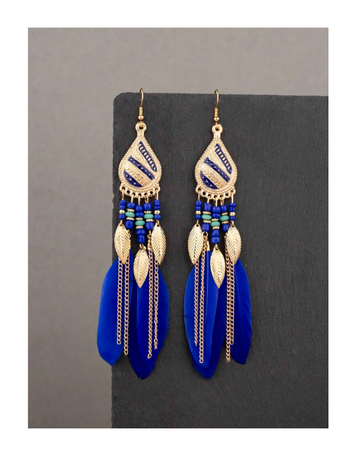 Boucles d'oreilles à plumes - Bleu