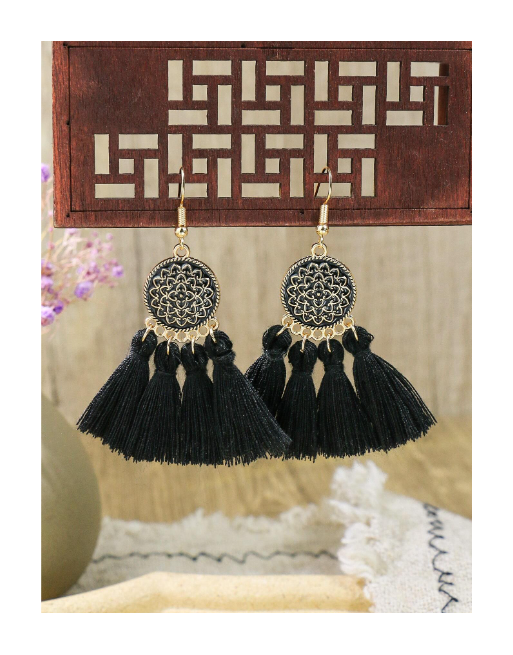 Boucles d'oreilles à franges - Noir